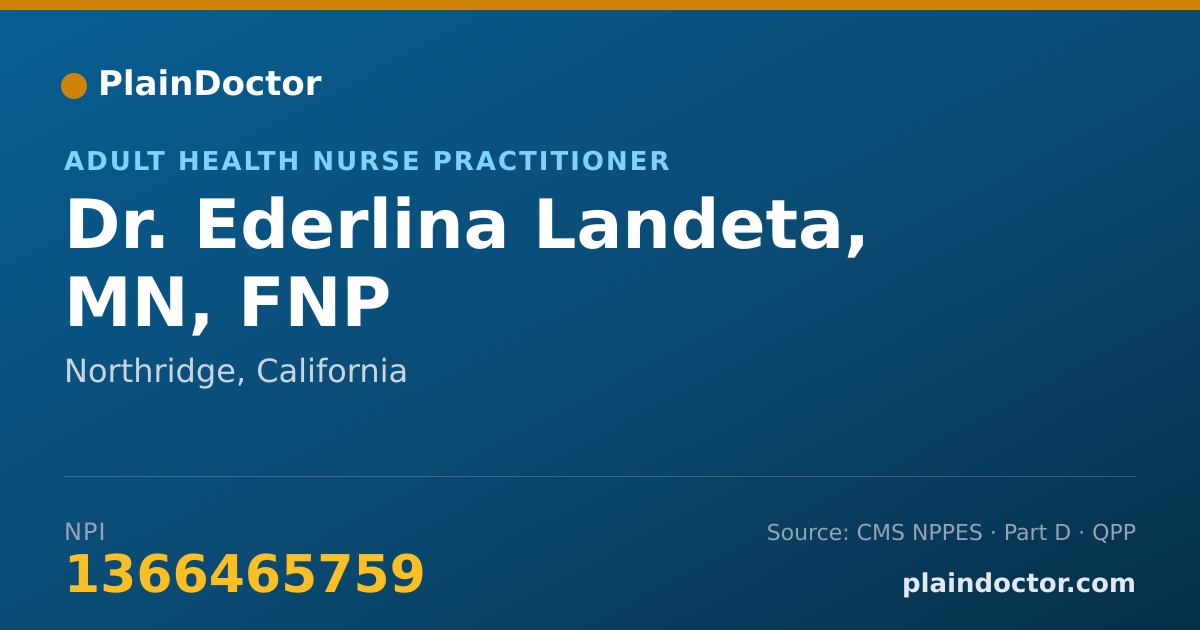 Shareable card for Ederlina Landeta, MN, FNP - Adult Health Nurse Practitioner, Northridge, CA