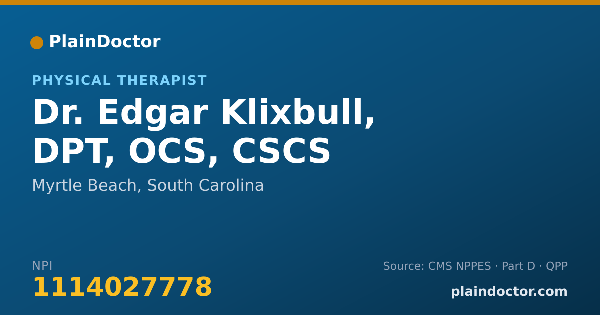 Shareable card for Edgar Klixbull, DPT, OCS, CSCS - Physical Therapist, Myrtle Beach, SC