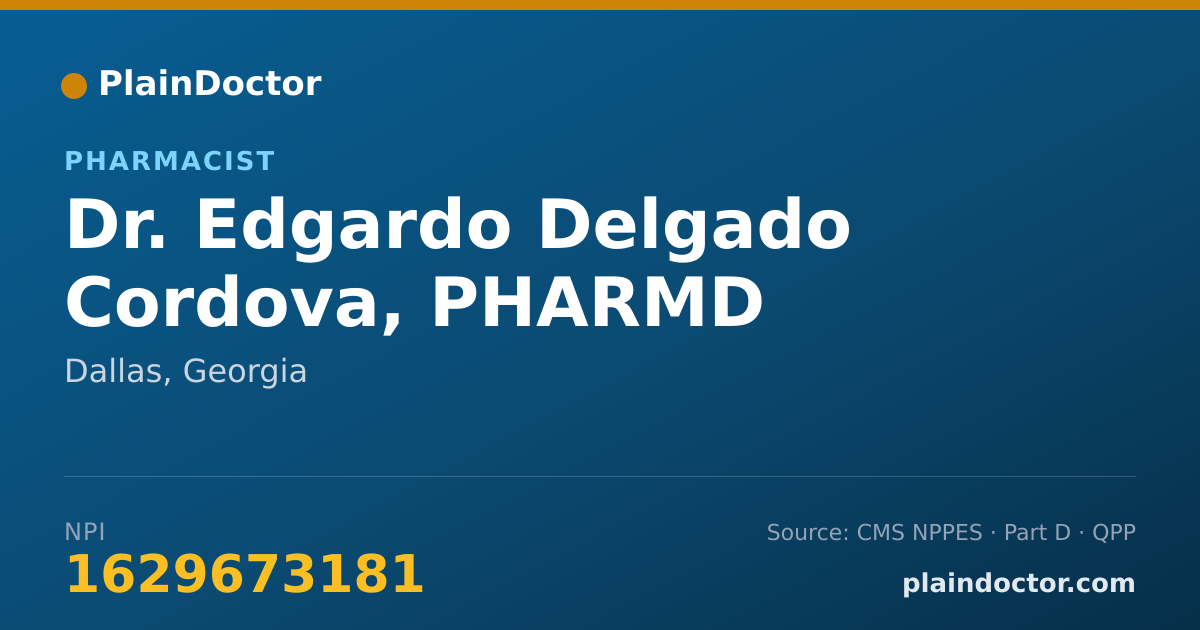 Shareable card for Edgardo Delgado Cordova, PHARMD - Pharmacist, Dallas, GA