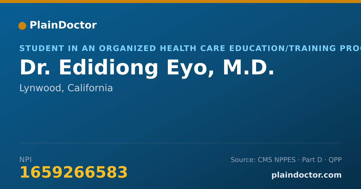 Shareable card for Edidiong Eyo, M.D. - Student in an Organized Health Care Education/Training Program, Lynwood, CA