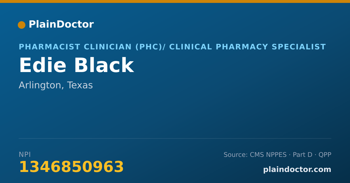 Shareable card for Edie Black - Pharmacist Clinician (PhC)/ Clinical Pharmacy Specialist, Arlington, TX