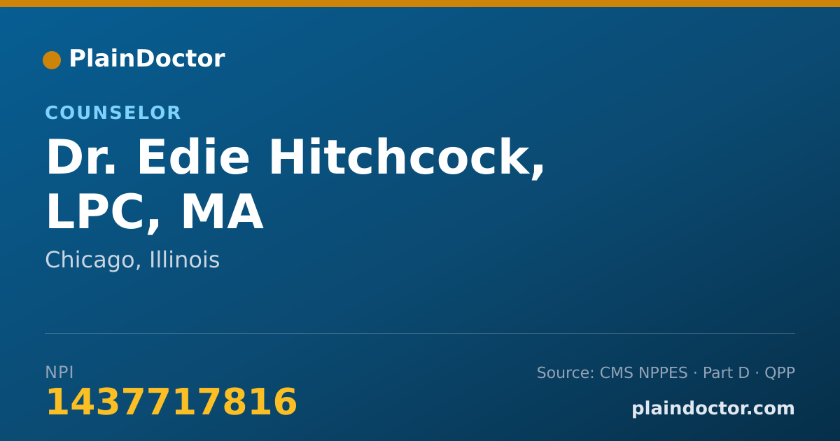 Shareable card for Edie Hitchcock, LPC, MA - Counselor, Chicago, IL