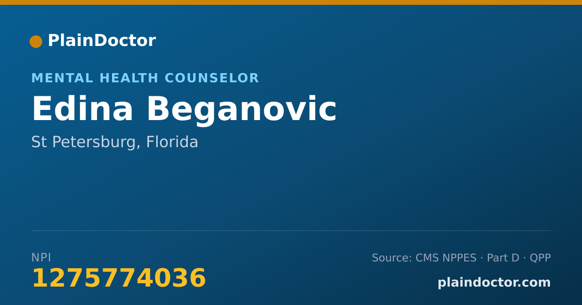 Shareable card for Edina Beganovic - Mental Health Counselor, St Petersburg, FL