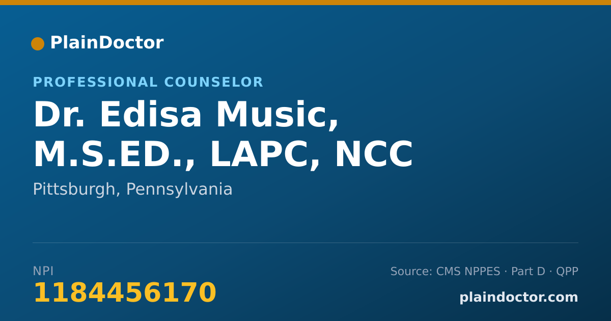 Shareable card for Edisa Music, M.S.ED., LAPC, NCC - Professional Counselor, Pittsburgh, PA
