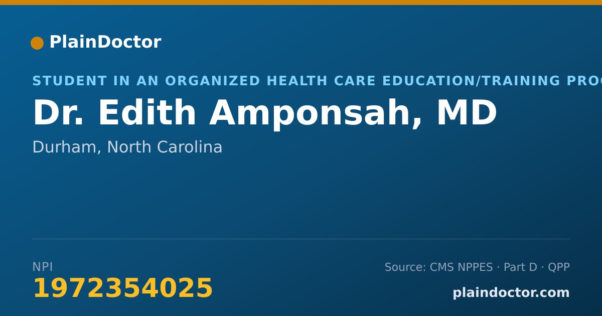 Shareable card for Edith Amponsah, MD - Student in an Organized Health Care Education/Training Program, Durham, NC