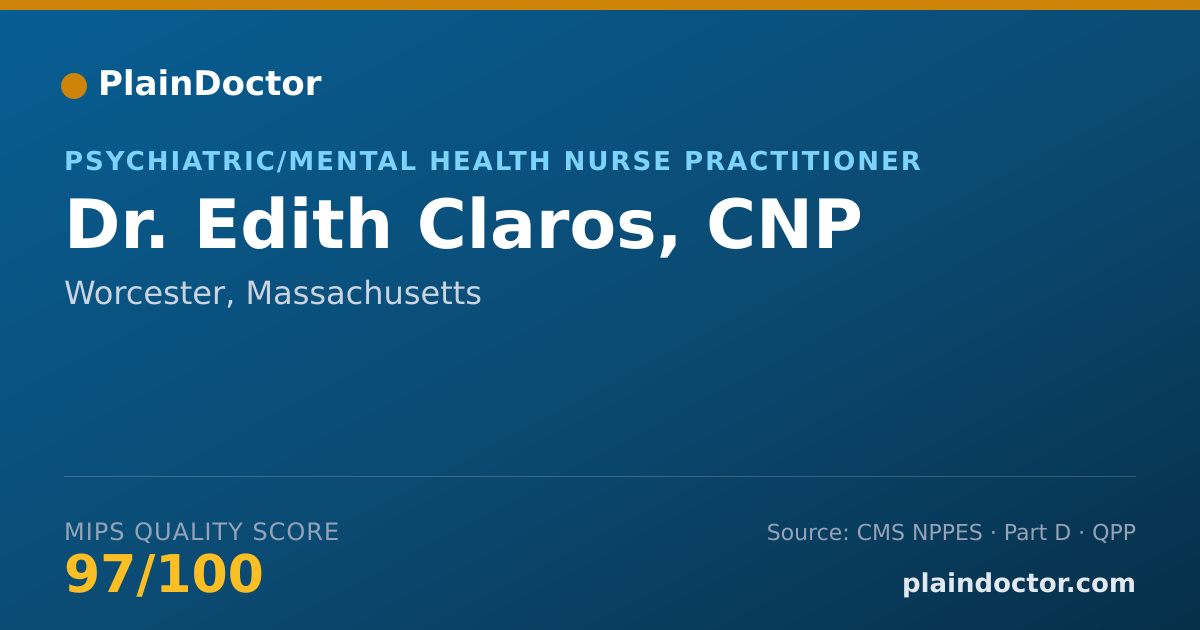 Shareable card for Edith Claros, CNP - Psychiatric/Mental Health Nurse Practitioner, Worcester, MA