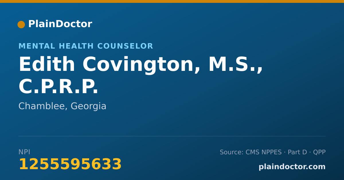 Shareable card for Edith Covington, M.S., C.P.R.P. - Mental Health Counselor, Chamblee, GA