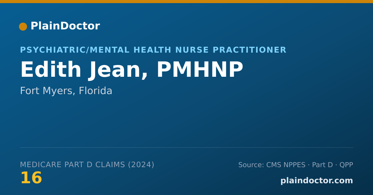 Shareable card for Edith Jean, PMHNP - Psychiatric/Mental Health Nurse Practitioner, Fort Myers, FL