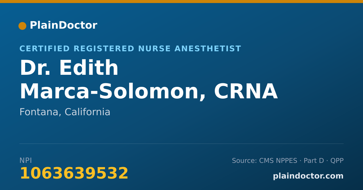 Shareable card for Edith Marca-Solomon, CRNA - Certified Registered Nurse Anesthetist, Fontana, CA