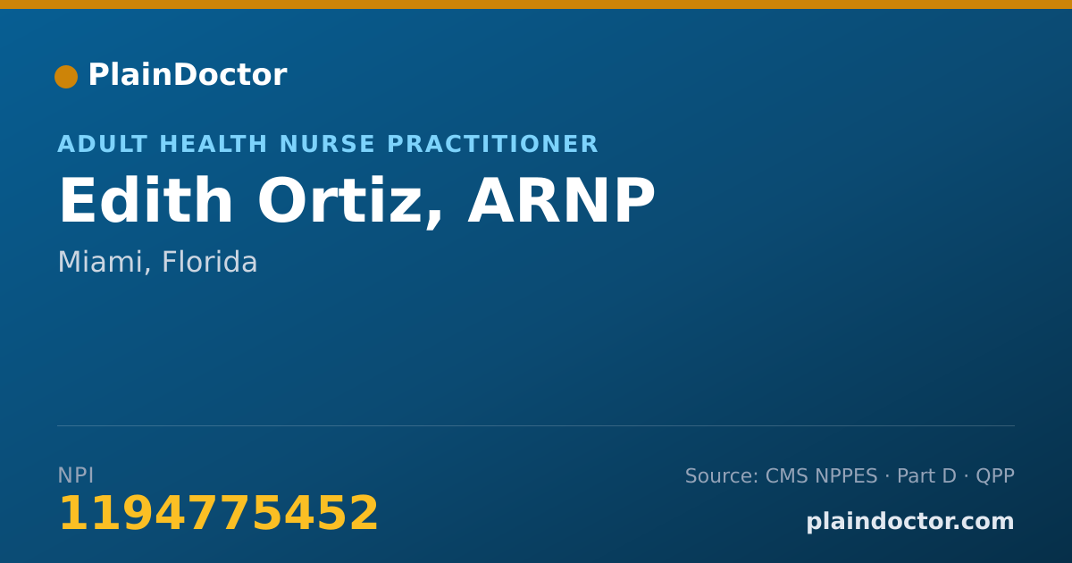 Shareable card for Edith Ortiz, ARNP - Adult Health Nurse Practitioner, Miami, FL