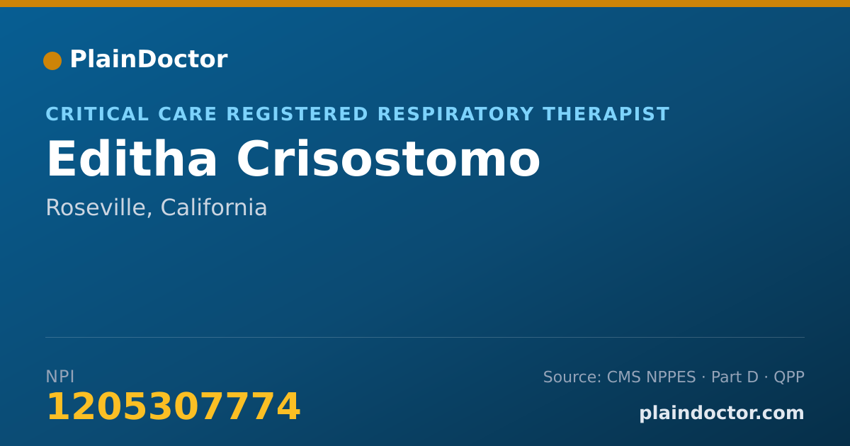 Shareable card for Editha Crisostomo - Critical Care Registered Respiratory Therapist, Roseville, CA