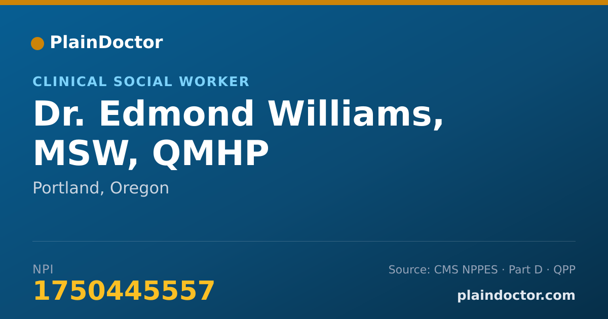 Shareable card for Edmond Williams, MSW, QMHP - Clinical Social Worker, Portland, OR