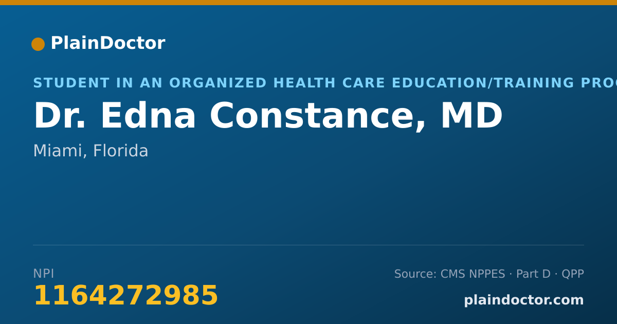 Shareable card for Edna Constance, MD - Student in an Organized Health Care Education/Training Program, Miami, FL