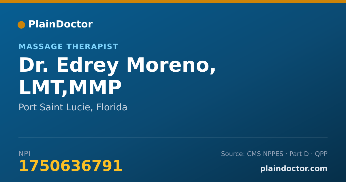 Shareable card for Edrey Moreno, LMT,MMP - Massage Therapist, Port Saint Lucie, FL