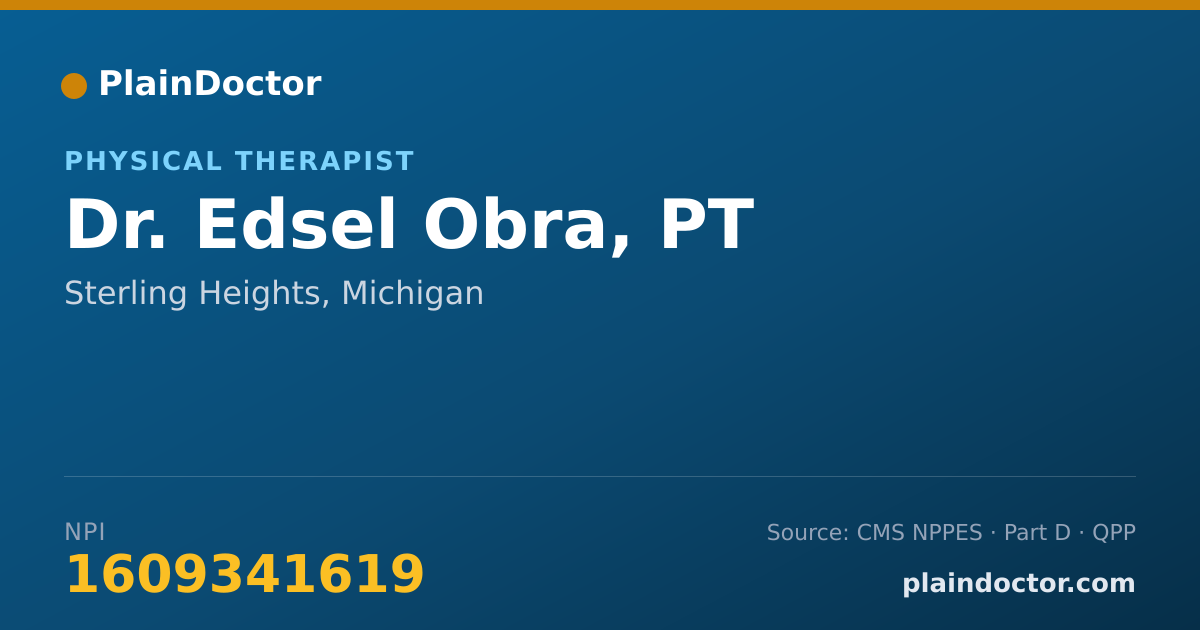 Shareable card for Edsel Obra, PT - Physical Therapist, Sterling Heights, MI