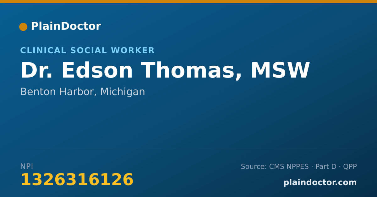 Shareable card for Edson Thomas, MSW - Clinical Social Worker, Benton Harbor, MI