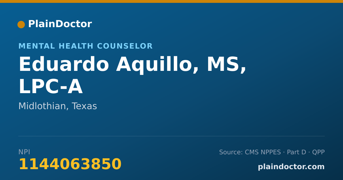 Shareable card for Eduardo Aquillo, MS, LPC-A - Mental Health Counselor, Midlothian, TX