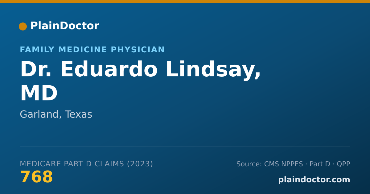 Shareable card for Eduardo Lindsay, MD - Family Medicine Physician, Garland, TX