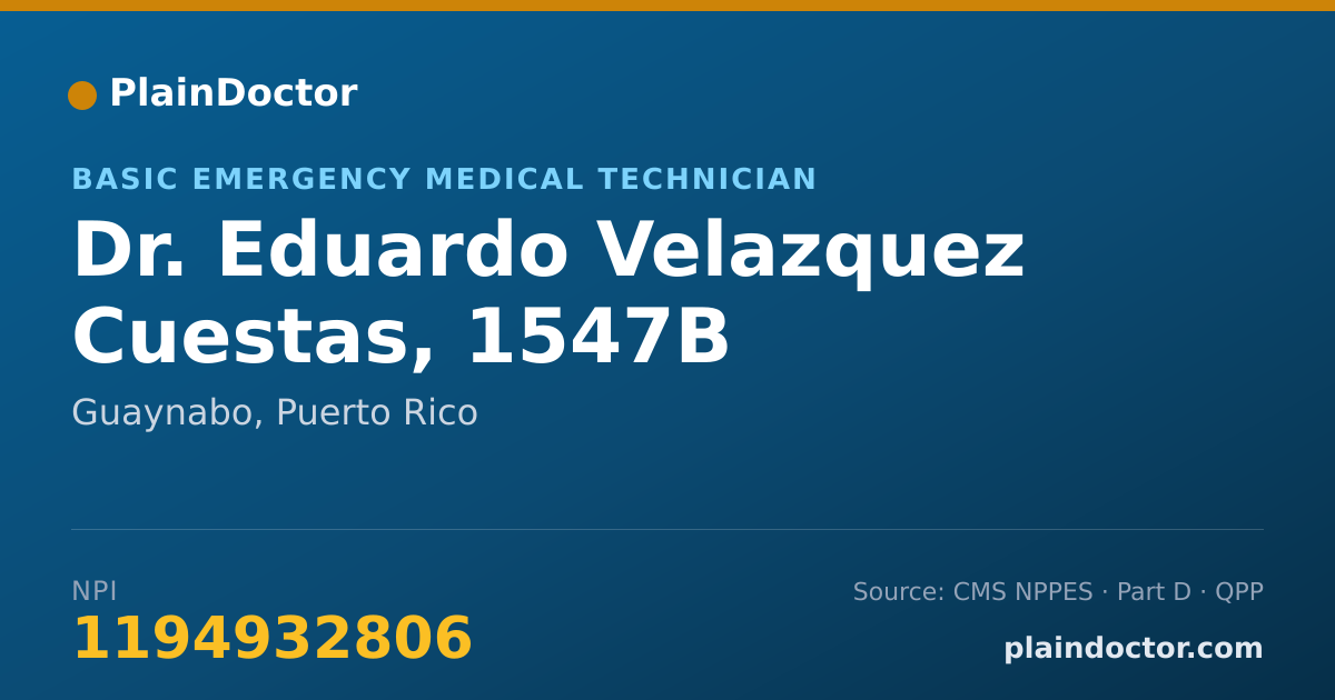 Shareable card for Eduardo Velazquez Cuestas, 1547B - Basic Emergency Medical Technician, Guaynabo, PR