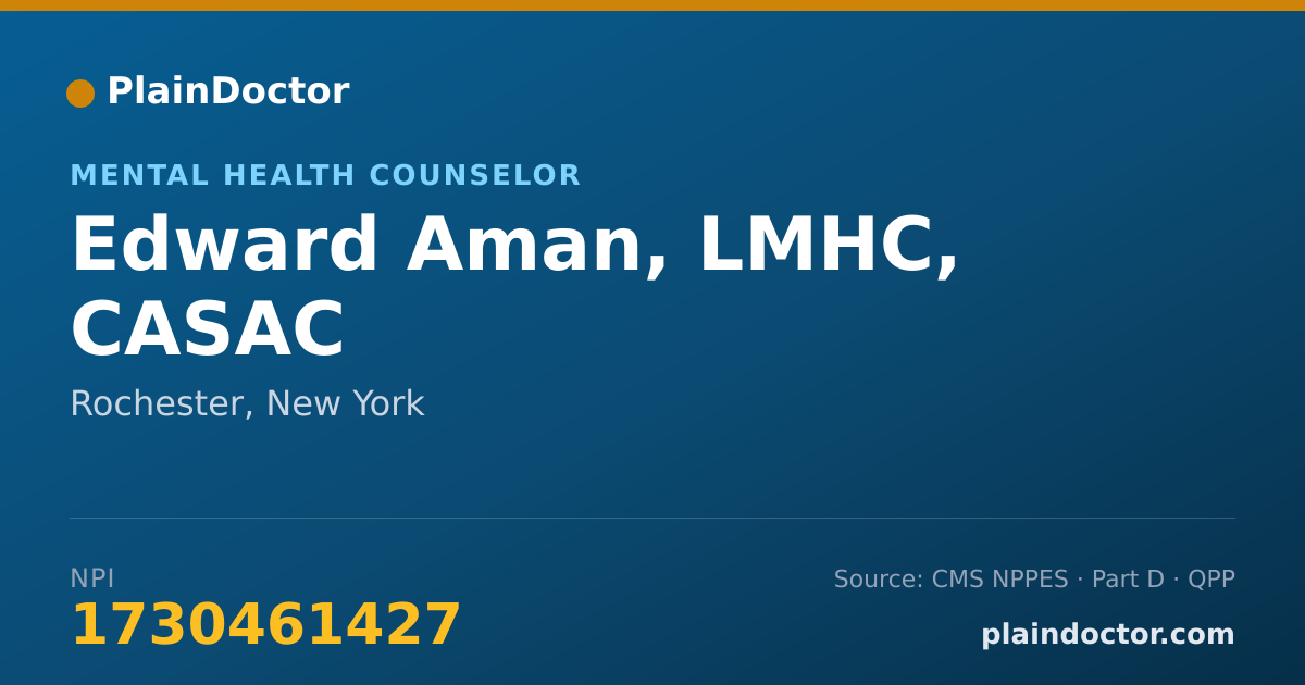 Shareable card for Edward Aman, LMHC, CASAC - Mental Health Counselor, Rochester, NY