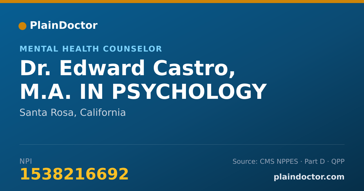 Shareable card for Edward Castro, M.A. IN PSYCHOLOGY - Mental Health Counselor, Santa Rosa, CA