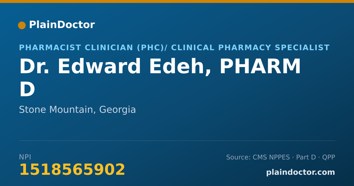 Shareable card for Edward Edeh, PHARM D - Pharmacist Clinician (PhC)/ Clinical Pharmacy Specialist, Stone Mountain, GA