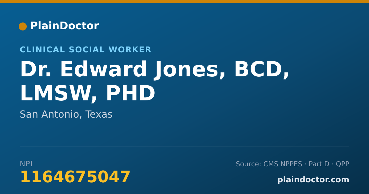 Shareable card for Edward Jones, BCD, LMSW, PHD - Clinical Social Worker, San Antonio, TX