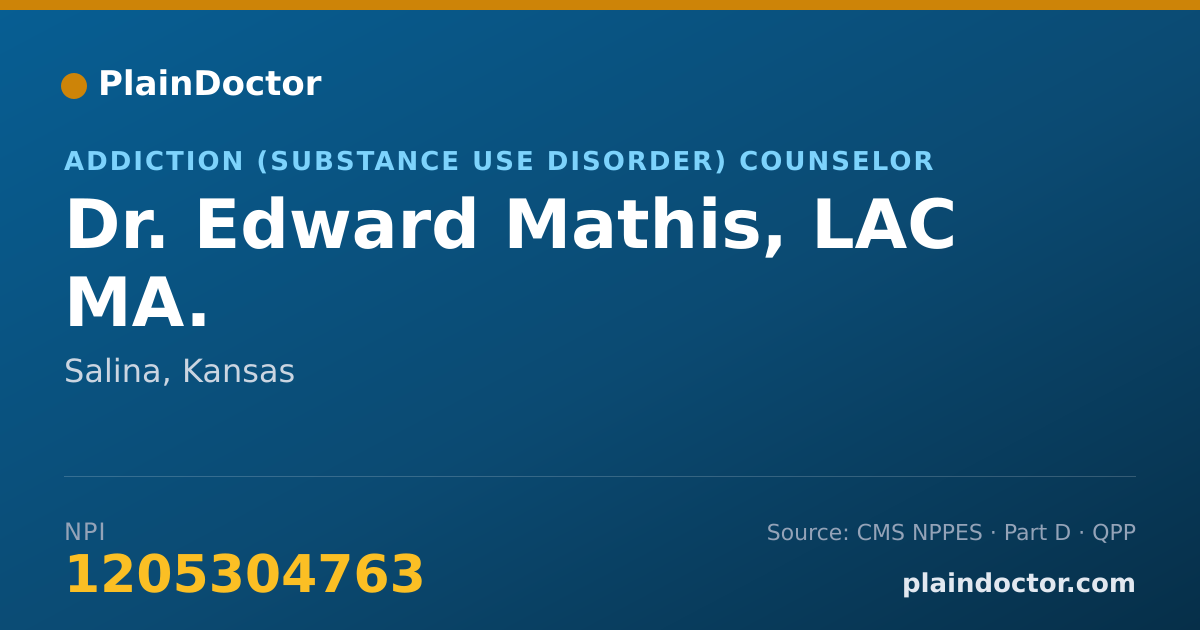 Shareable card for Edward Mathis, LAC MA. - Addiction (Substance Use Disorder) Counselor, Salina, KS