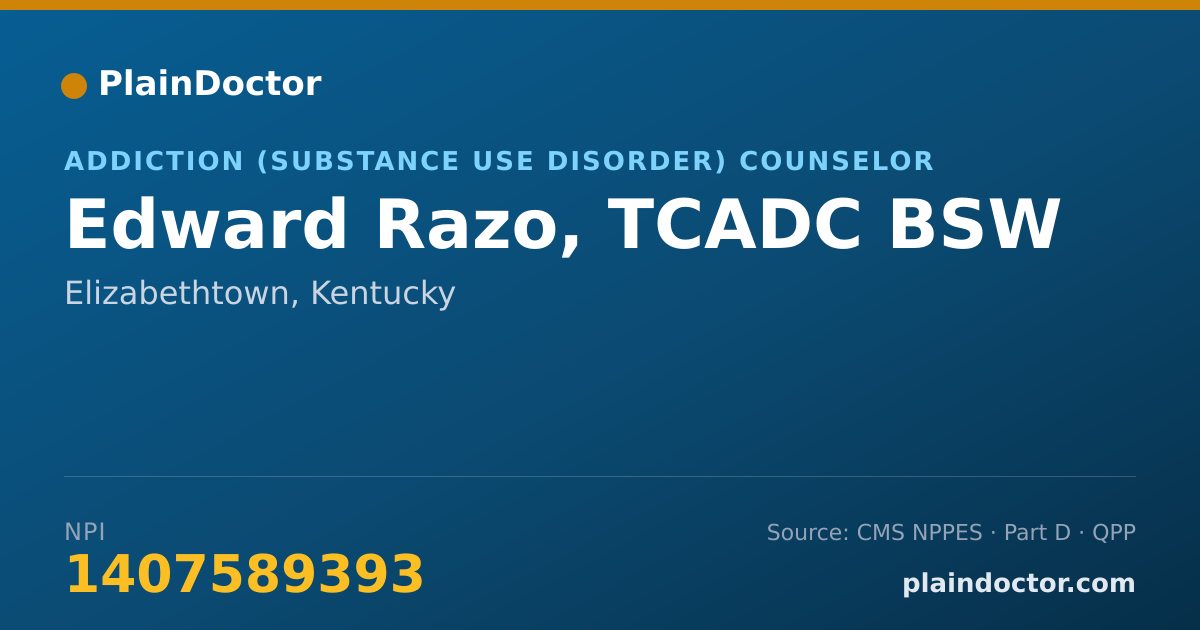 Shareable card for Edward Razo, TCADC BSW - Addiction (Substance Use Disorder) Counselor, Elizabethtown, KY