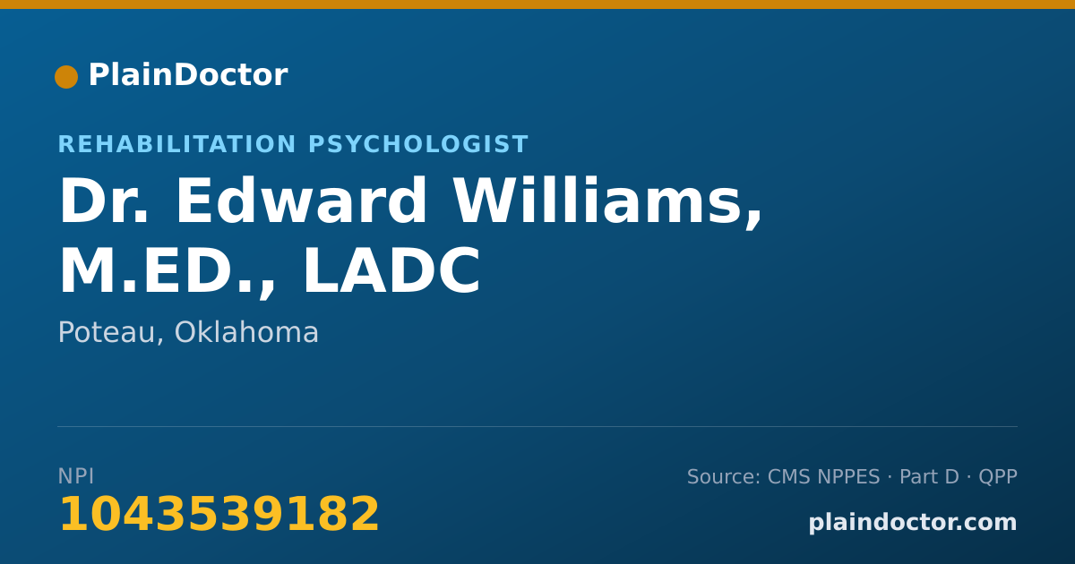 Shareable card for Edward Williams, M.ED., LADC - Rehabilitation Psychologist, Poteau, OK