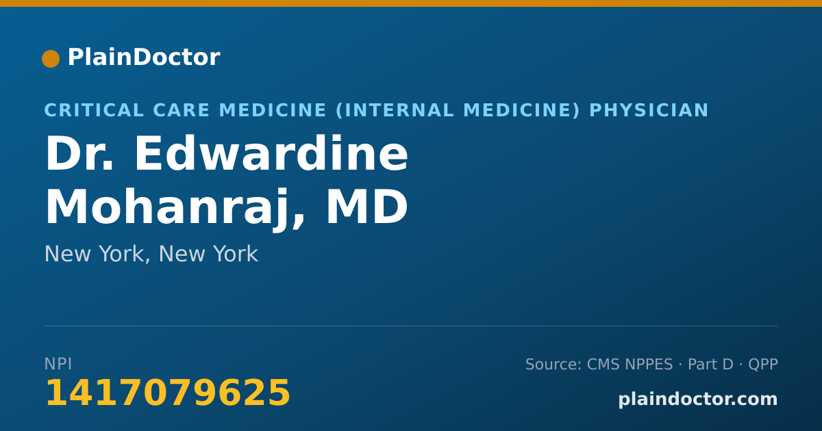 Shareable card for Edwardine Mohanraj, MD - Critical Care Medicine (Internal Medicine) Physician, New York, NY