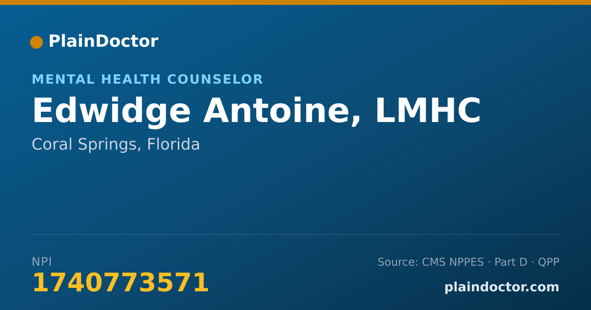 Shareable card for Edwidge Antoine, LMHC - Mental Health Counselor, Coral Springs, FL
