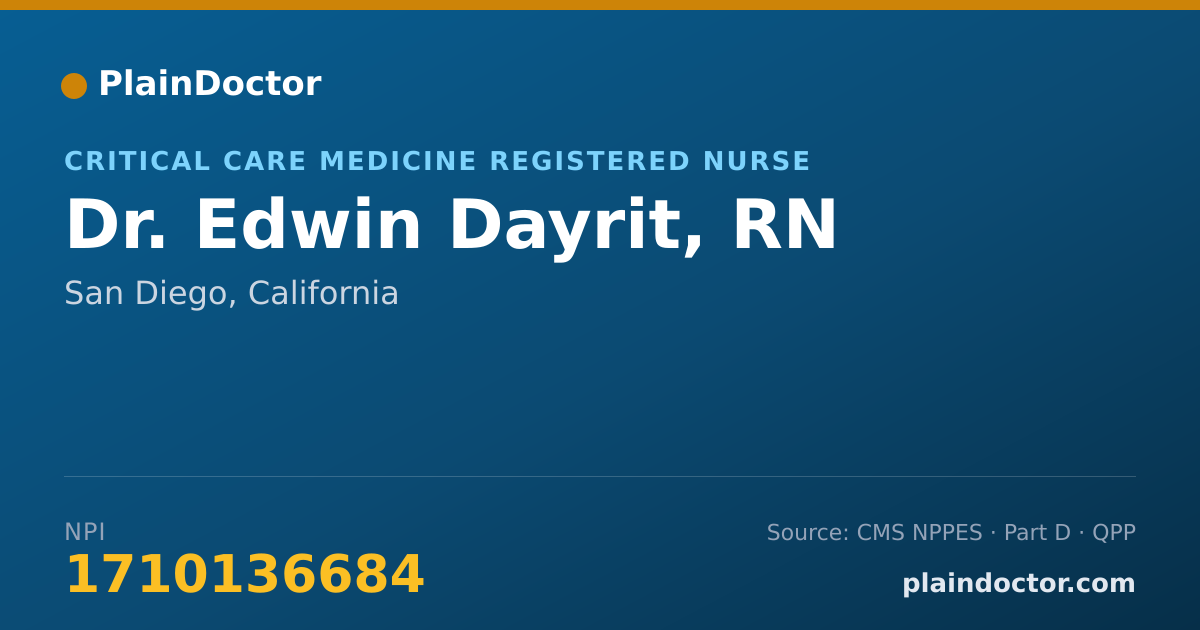 Shareable card for Edwin Dayrit, RN - Critical Care Medicine Registered Nurse, San Diego, CA