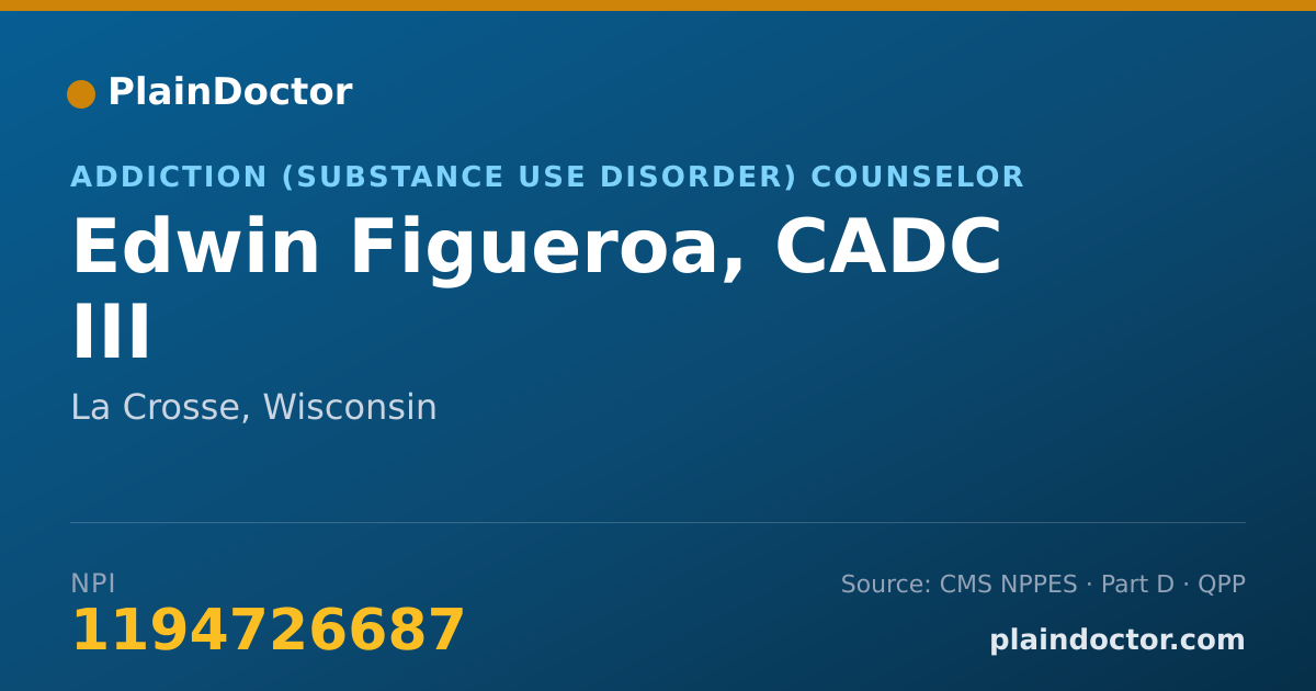 Shareable card for Edwin Figueroa, CADC III - Addiction (Substance Use Disorder) Counselor, La Crosse, WI