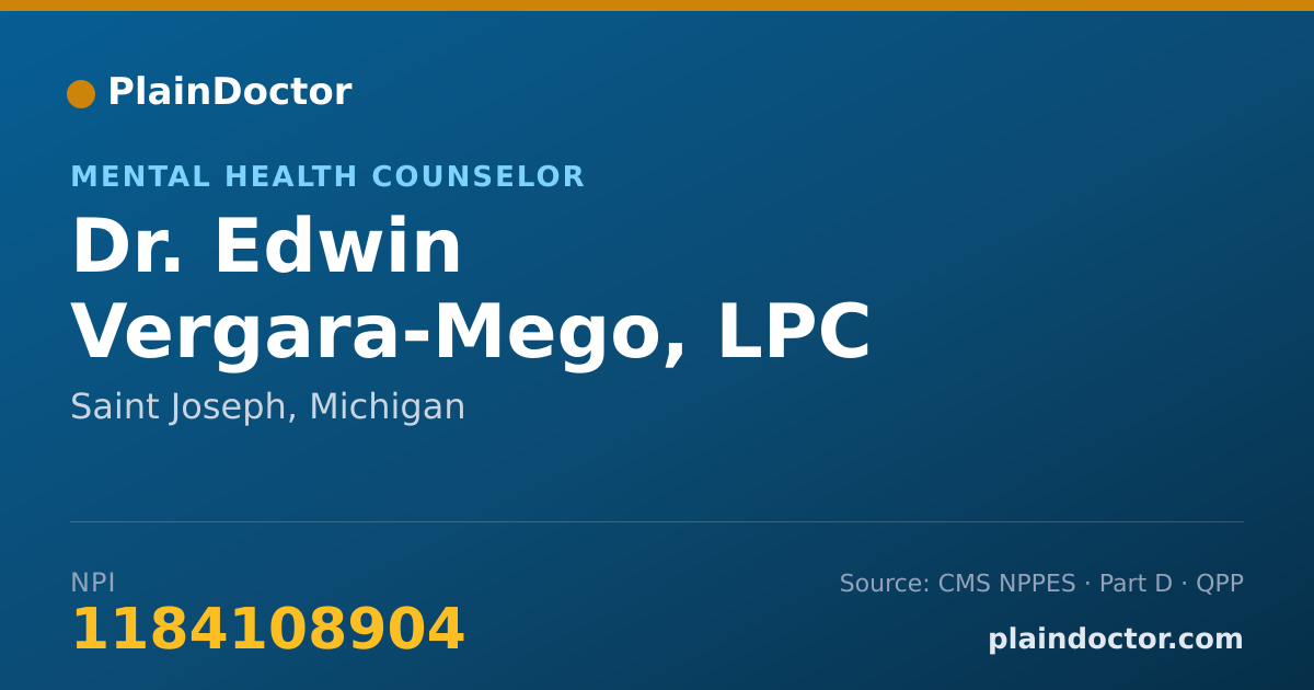 Shareable card for Edwin Vergara-Mego, LPC - Mental Health Counselor, Saint Joseph, MI
