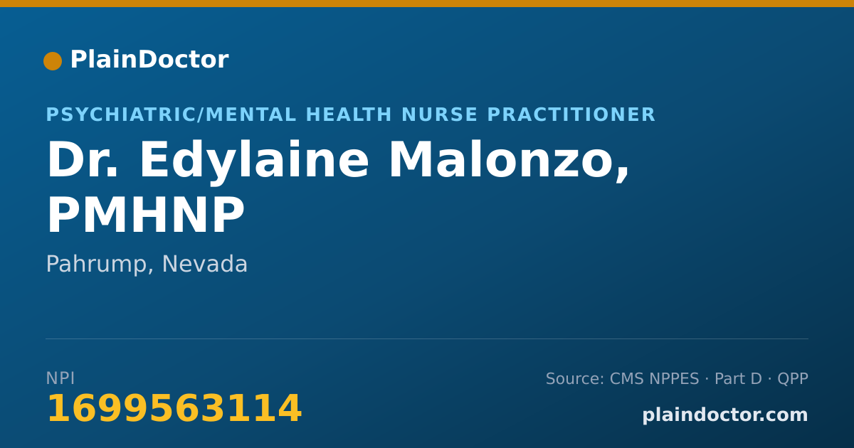Shareable card for Edylaine Malonzo, PMHNP - Psychiatric/Mental Health Nurse Practitioner, Pahrump, NV