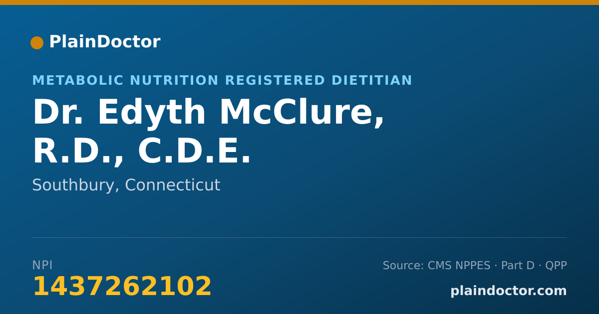Shareable card for Edyth McClure, R.D., C.D.E. - Metabolic Nutrition Registered Dietitian, Southbury, CT