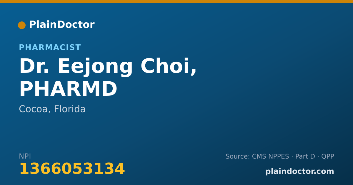 Shareable card for Eejong Choi, PHARMD - Pharmacist, Cocoa, FL