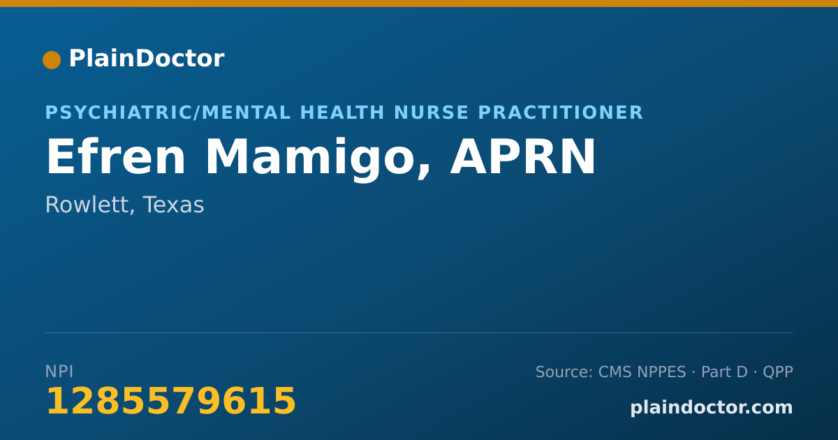 Shareable card for Efren Mamigo, APRN - Psychiatric/Mental Health Nurse Practitioner, Rowlett, TX