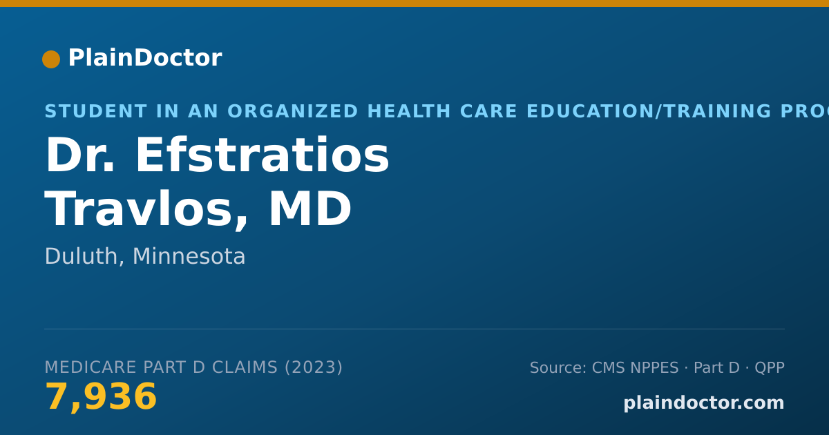 Shareable card for Efstratios Travlos, MD - Student in an Organized Health Care Education/Training Program, Duluth, MN
