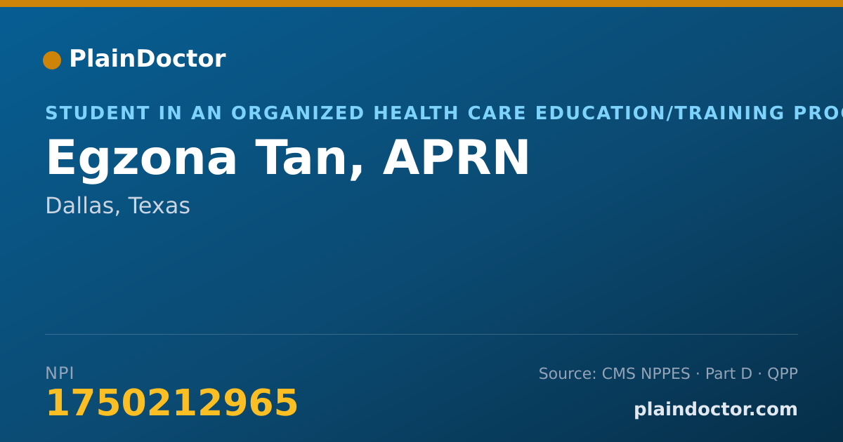 Shareable card for Egzona Tan, APRN - Student in an Organized Health Care Education/Training Program, Dallas, TX