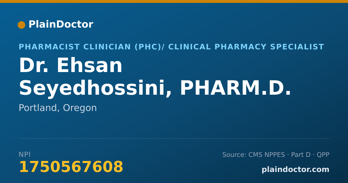 Shareable card for Ehsan Seyedhossini, PHARM.D. - Pharmacist Clinician (PhC)/ Clinical Pharmacy Specialist, Portland, OR