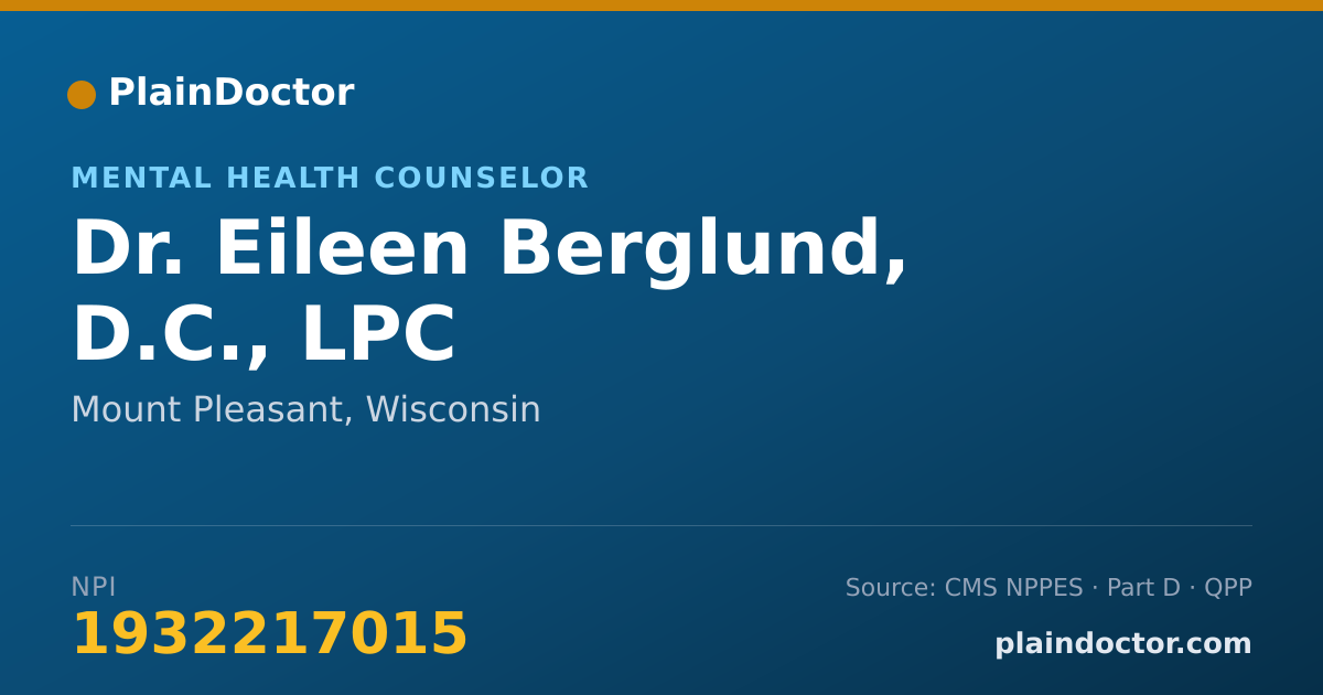 Shareable card for Eileen Berglund, D.C., LPC - Mental Health Counselor, Mount Pleasant, WI