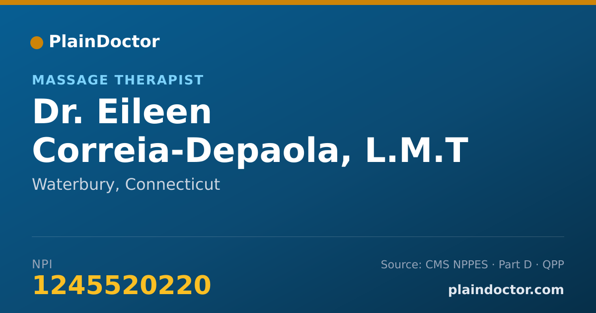 Shareable card for Eileen Correia-Depaola, L.M.T - Massage Therapist, Waterbury, CT