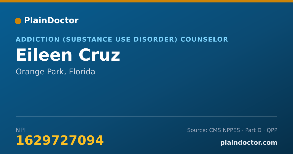 Shareable card for Eileen Cruz - Addiction (Substance Use Disorder) Counselor, Orange Park, FL