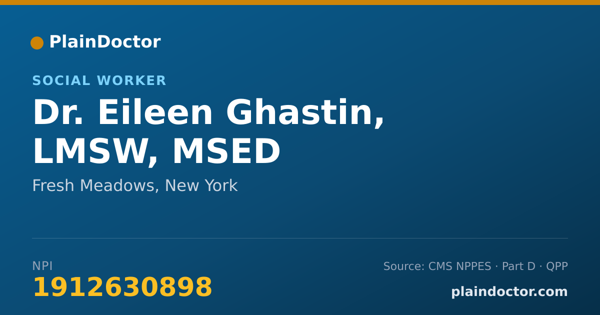 Shareable card for Eileen Ghastin, LMSW, MSED - Social Worker, Fresh Meadows, NY