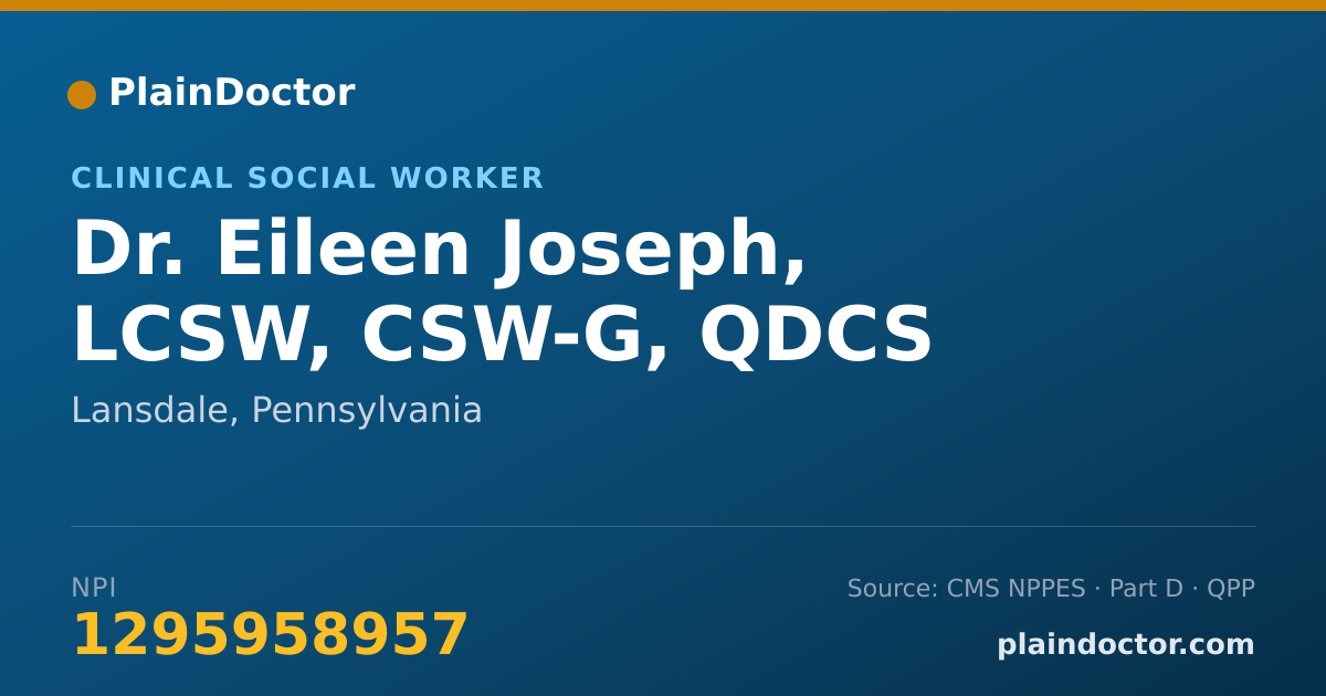 Shareable card for Eileen Joseph, LCSW, CSW-G, QDCS - Clinical Social Worker, Lansdale, PA