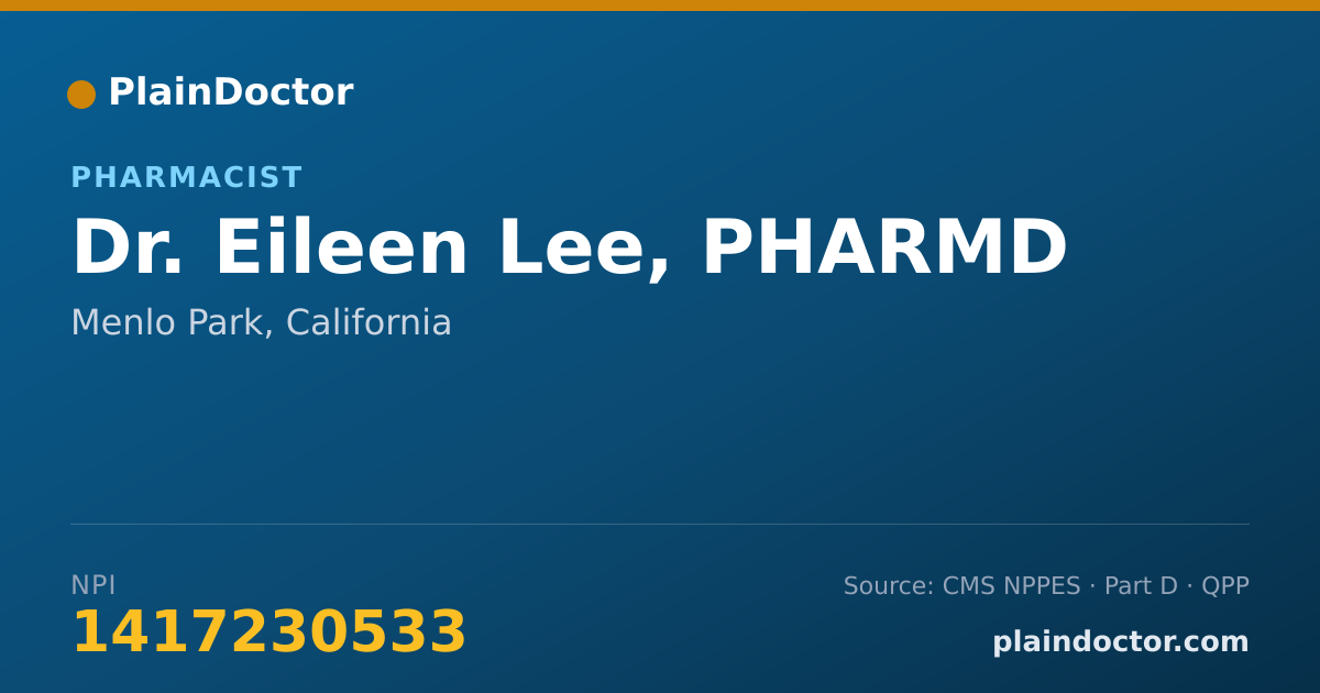 Shareable card for Eileen Lee, PHARMD - Pharmacist, Menlo Park, CA
