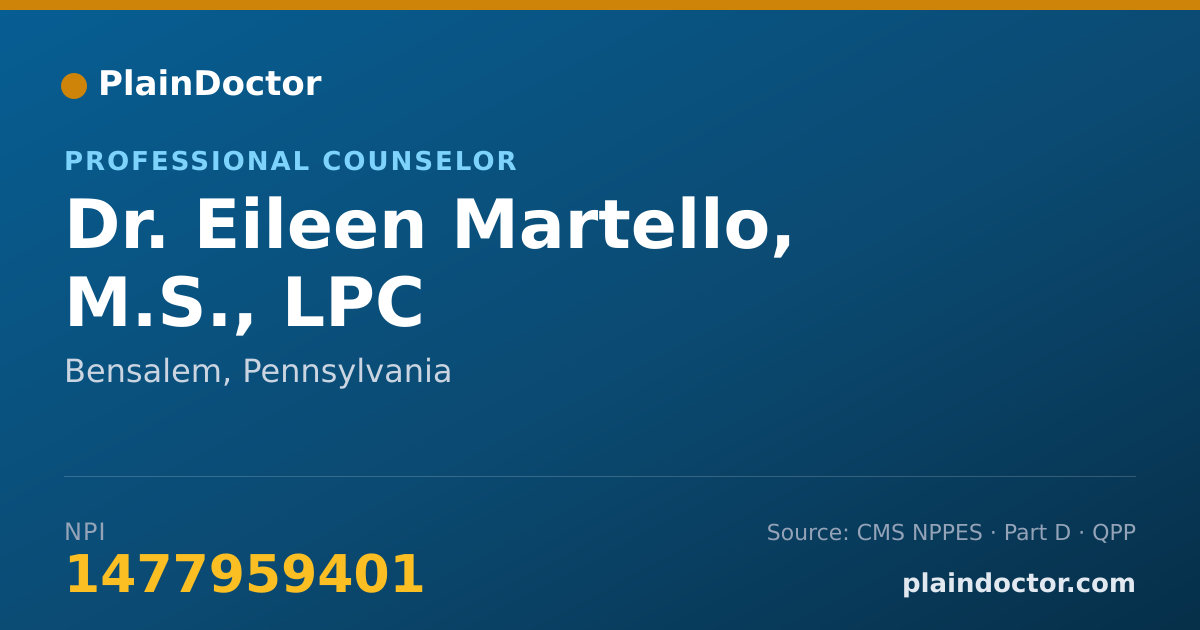 Shareable card for Eileen Martello, M.S., LPC - Professional Counselor, Bensalem, PA