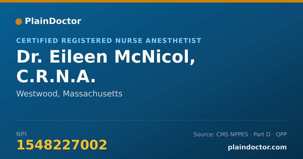 Shareable card for Eileen McNicol, C.R.N.A. - Certified Registered Nurse Anesthetist, Westwood, MA